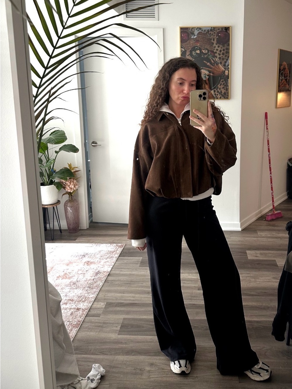 Zara Brown Cropped Zip-Front Bomber Jacket